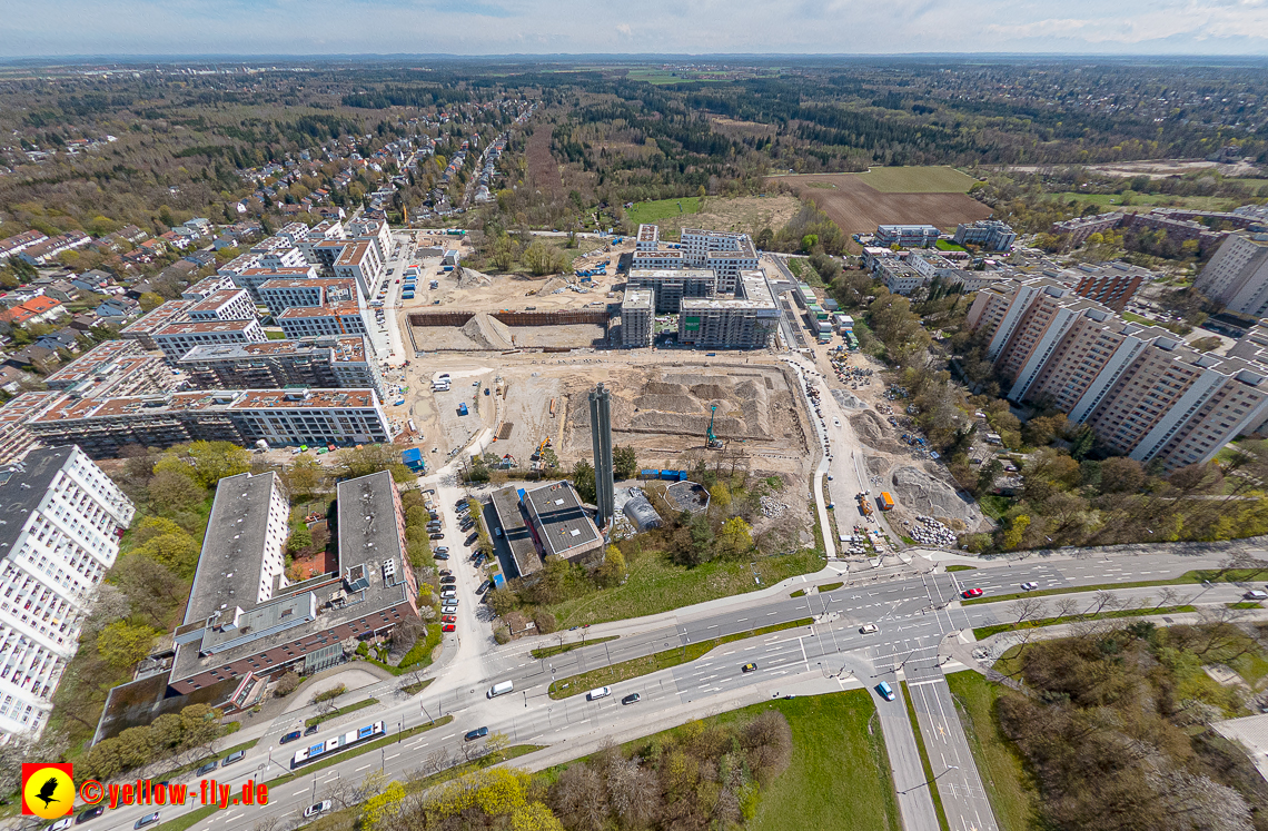 21.04.2023 - Luftbilder von der Baustelle Alexisquartier und Pandion Verde in Neuperlach